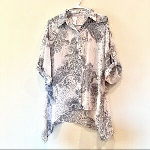 CHICO'S Lagenlook oversized Blouse Top Paisley 0 (4-6) Asymmetrical hem